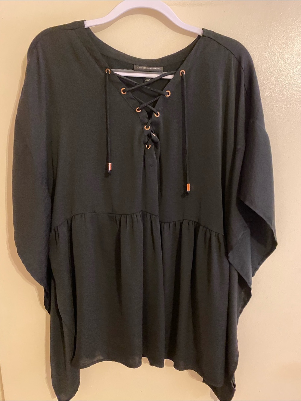 Lane Bryant Black Lace-Up Batwing Babydoll Tunic